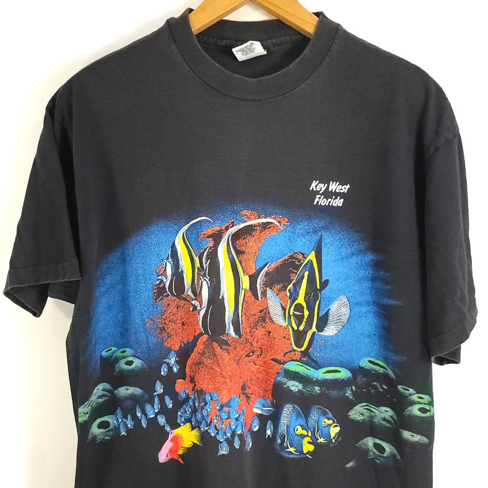 Vtg Key West Fish Graphic T-Shirt Men's XL Black Multicolor Sherry's Best USA